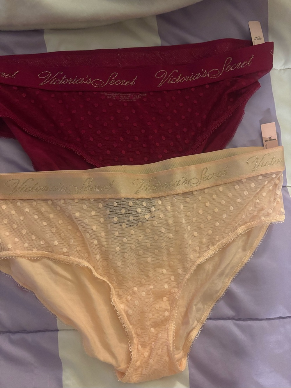 Victoria's Secret Women's Dot Mesh Hip Hugger Panties - Burgundy & Blush